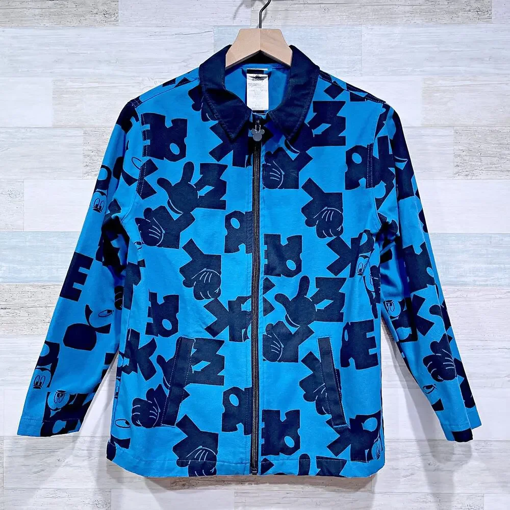 Disney Allover Print Chore Jacket Blue Mickey Mouse Cotton Boys 11 12 Large